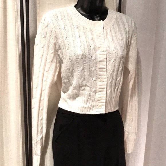 H&M cream ivory cable knit long sleeve sweater cardigan top - Picture 3 of 8